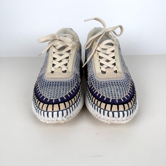 CHLOE Nama Stitch Walking Beige Cosmic Blue Sneakers 38, 7.5 - Picture 6 of 13